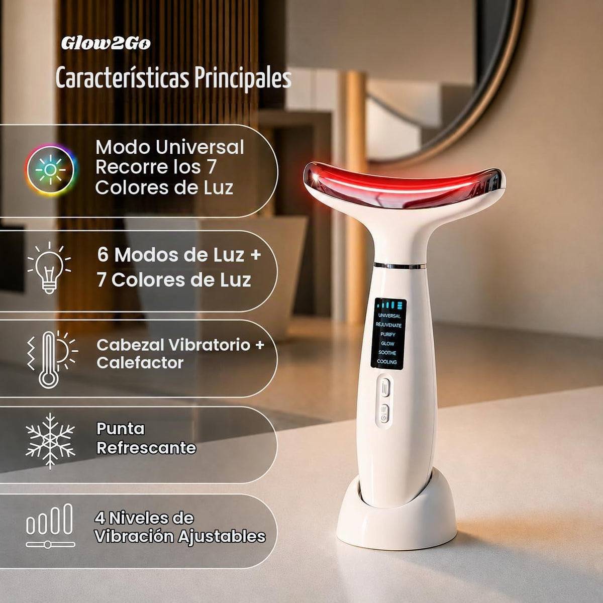 Glow2Go Varita de luz roja para cara y cuello, kit de spa masajeado...