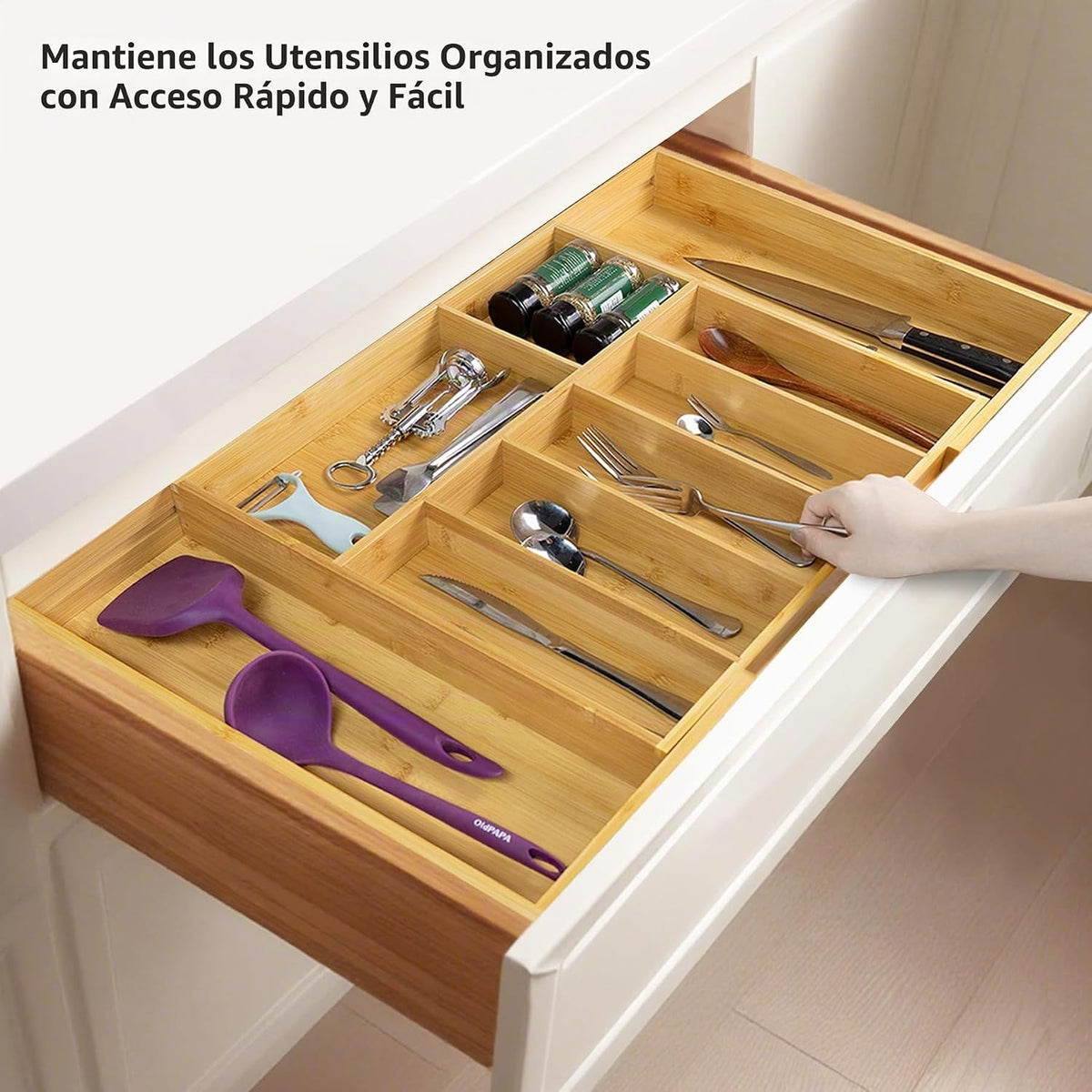 Utoplike Organizador de cajones de cocina extra grande, bandeja de...