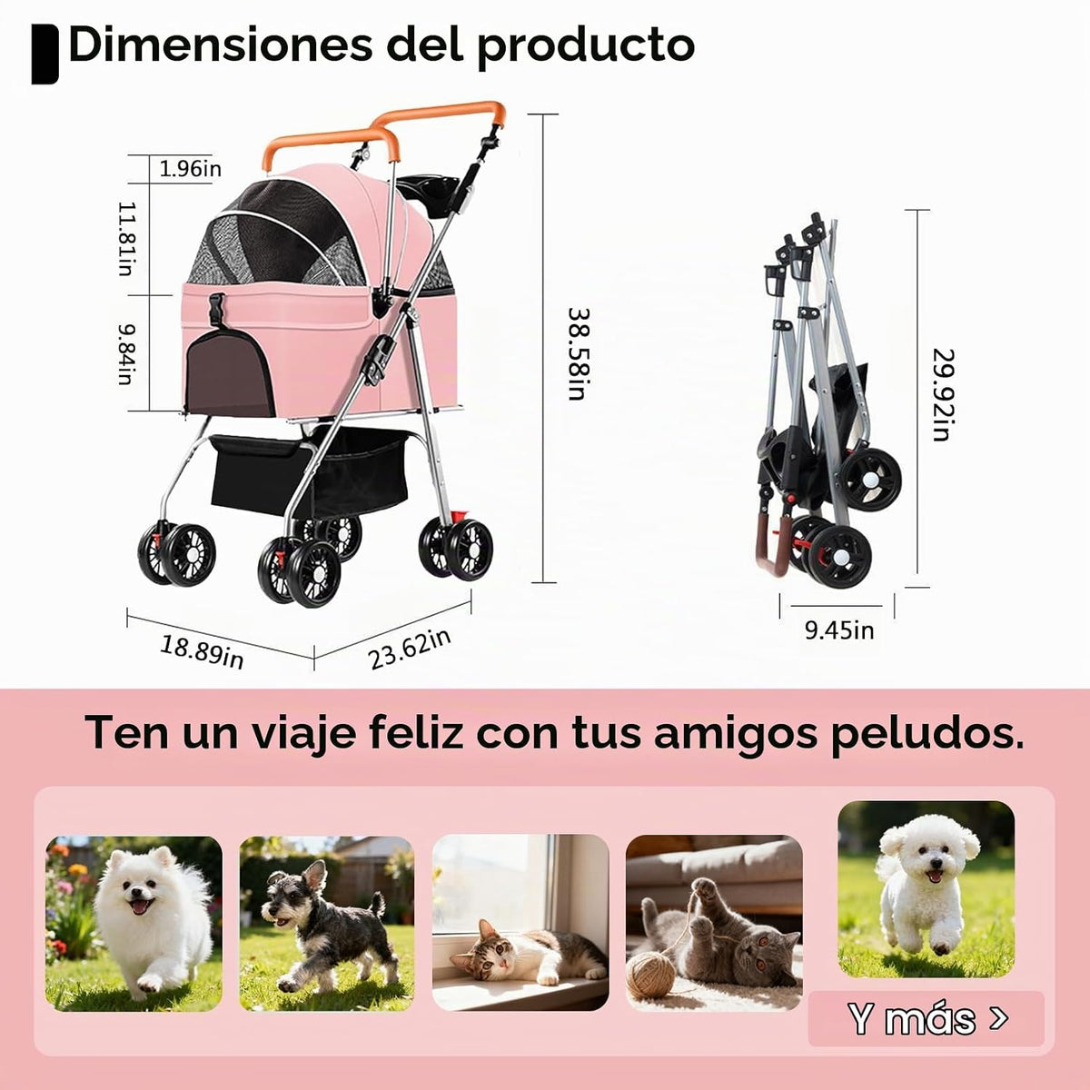 YYW Cochecito para mascotas 3 en 1 con portador extraíble, portavas...