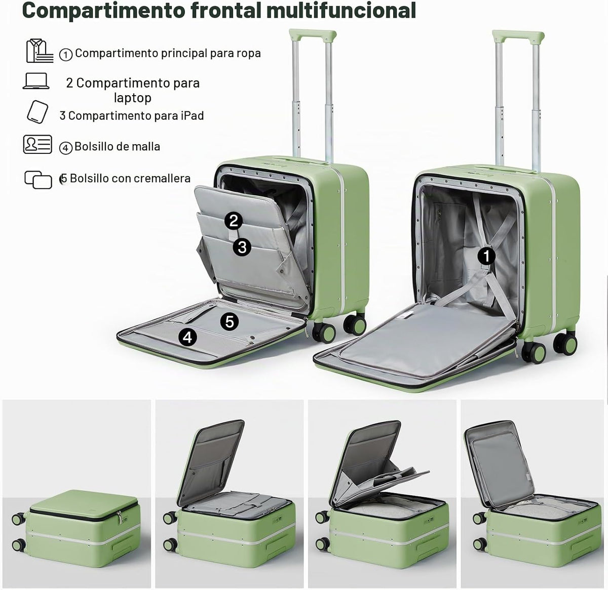 Maleta mixi con ruedas giratorias, equipaje de viaje con marco de a...