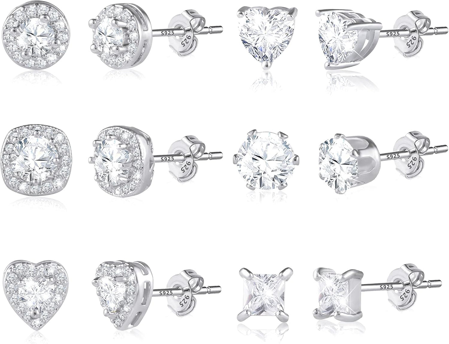 ALEXCRAFT Aretes de tuerca de plata de ley para mujeres y niñas, ci...
