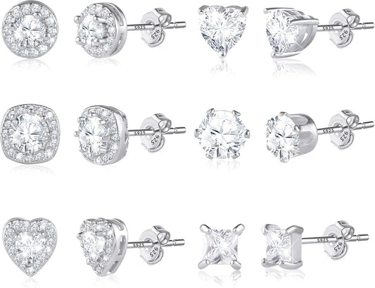 ALEXCRAFT Aretes de tuerca de plata de ley para mujeres y niñas, ci...
