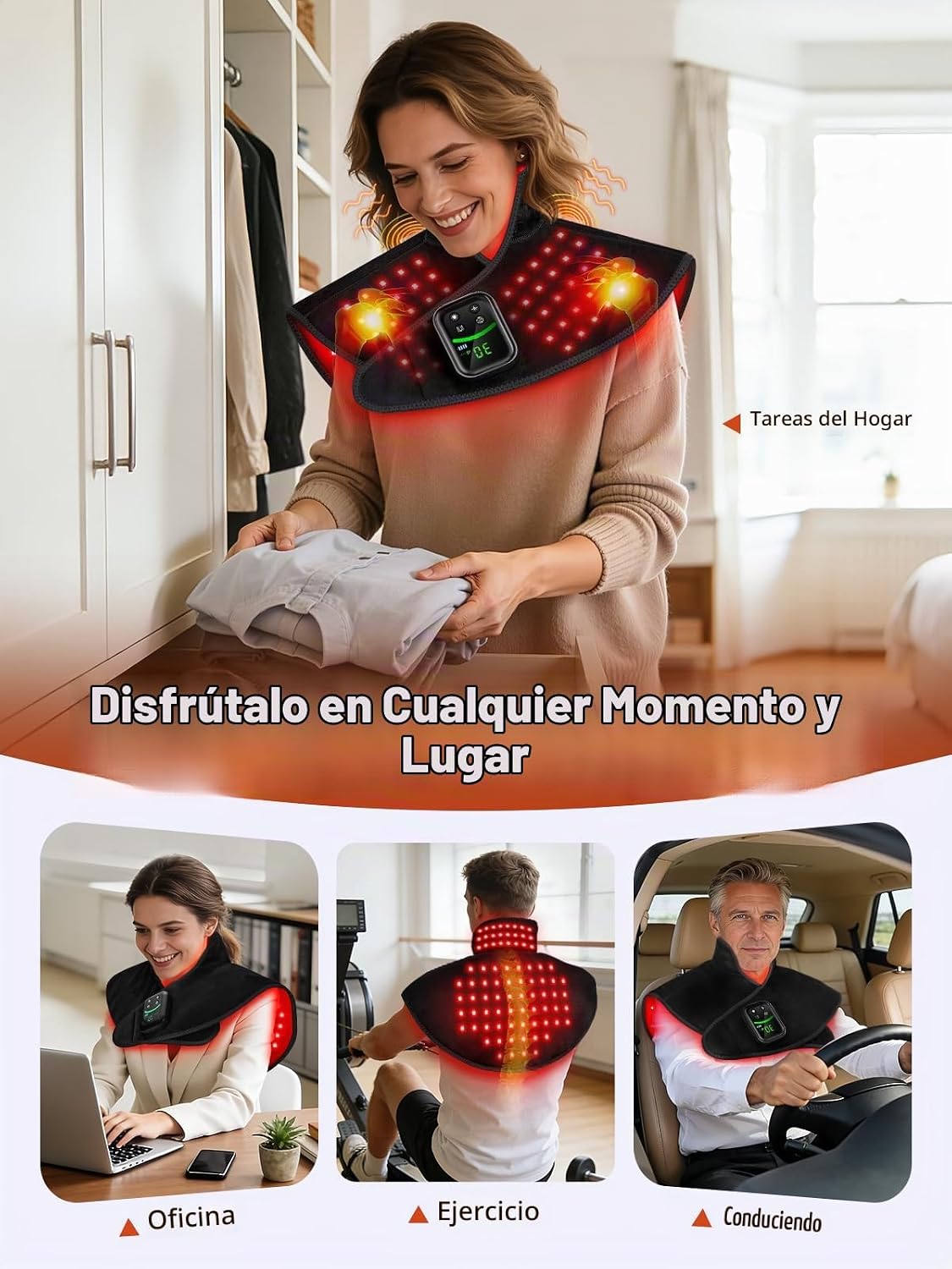 Terapia de luz roja inalámbrica para alivio del cuello y hombros, 1...