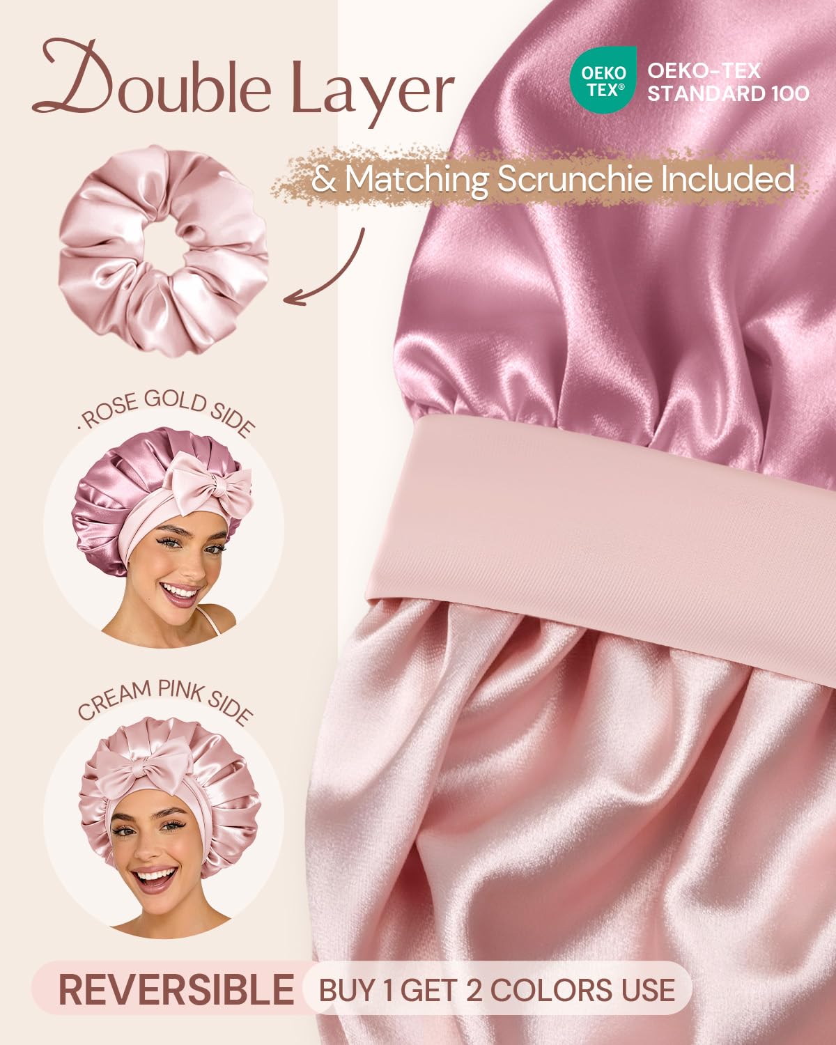 BONNET QUEEN Gorro de Seda para Dormir para Mujeres con Ácido HIALU...