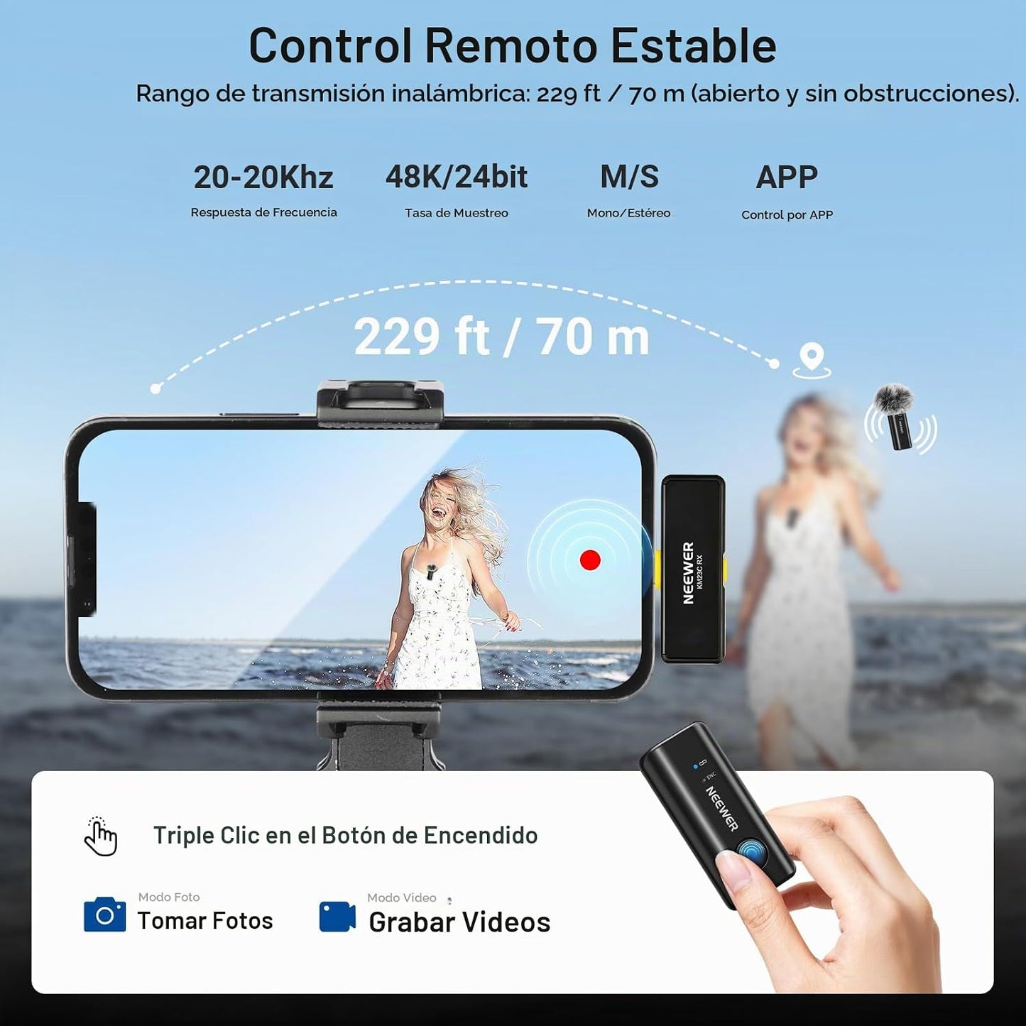 NEEWER KM23C - Micrófono de solapa inalámbrico AI compatible con iP...