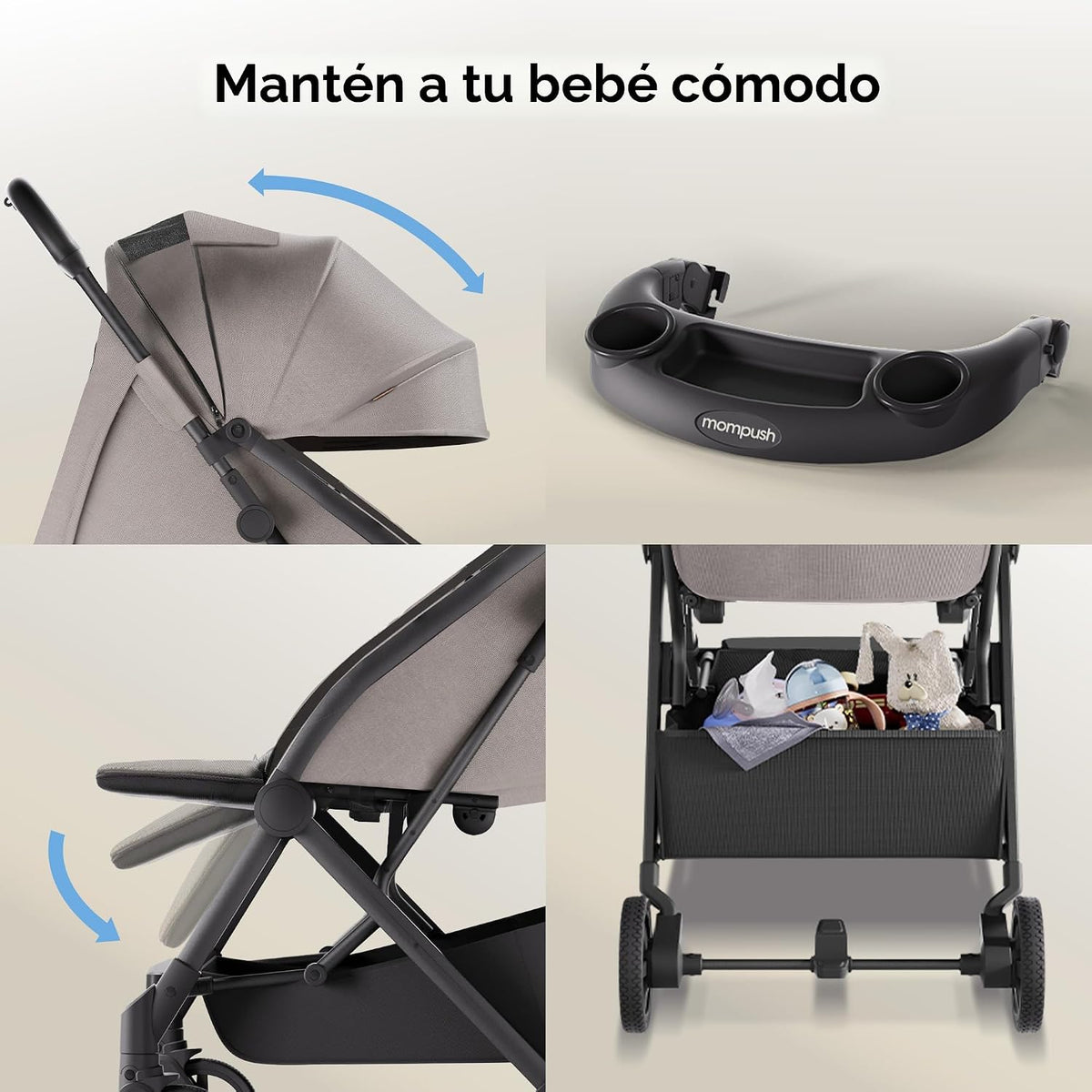 Mompush Lithe V2 - Cochecito de viaje ligero, cochecito de bebé com...
