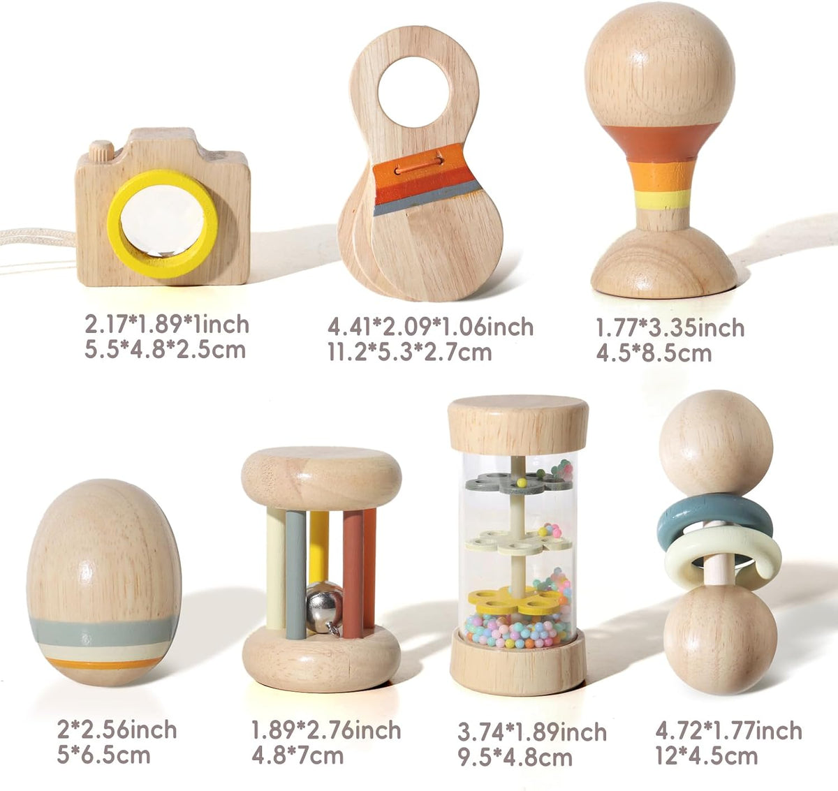 Juego de sonajeros de madera para bebé, juguetes Montessori 7 en 1...