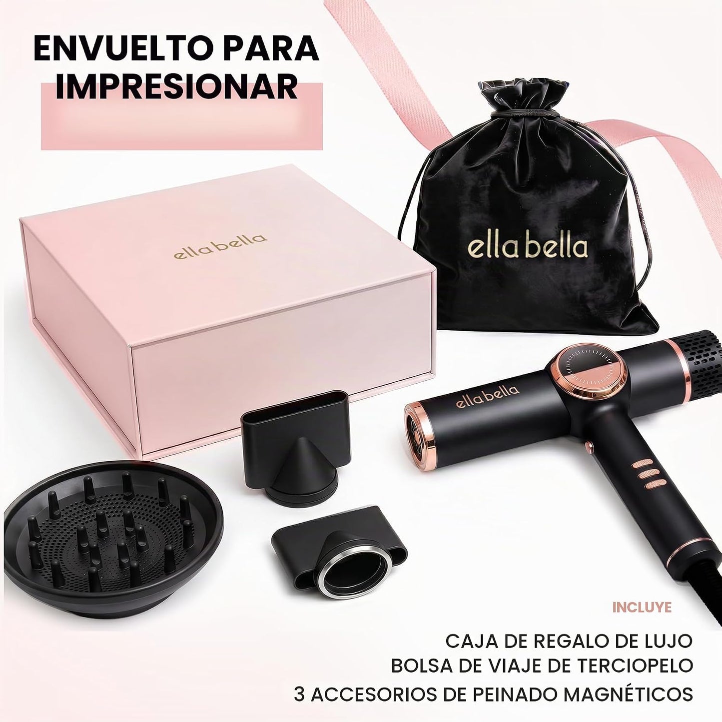 ELLA BELLA® Secador de pelo iónico profesional con difusor \u2022 S...