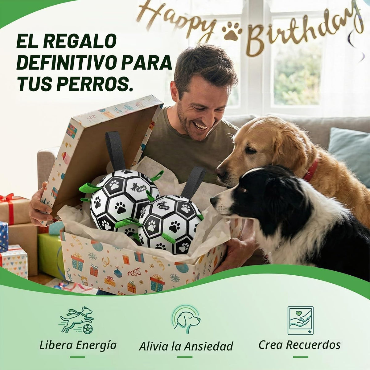 QDAN Juego de 2 pelotas de fútbol para perros con correas, juguetes...