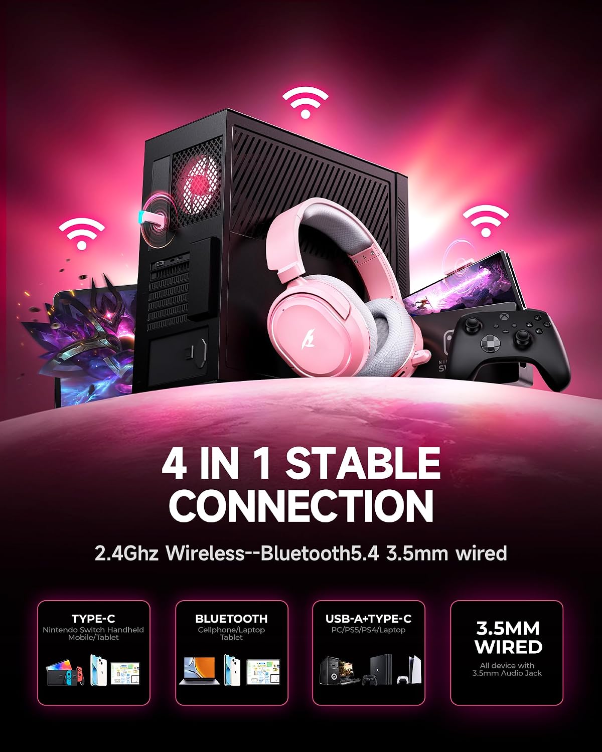 Auriculares inalámbricos para juegos, sonido envolvente 7.1, auricu...