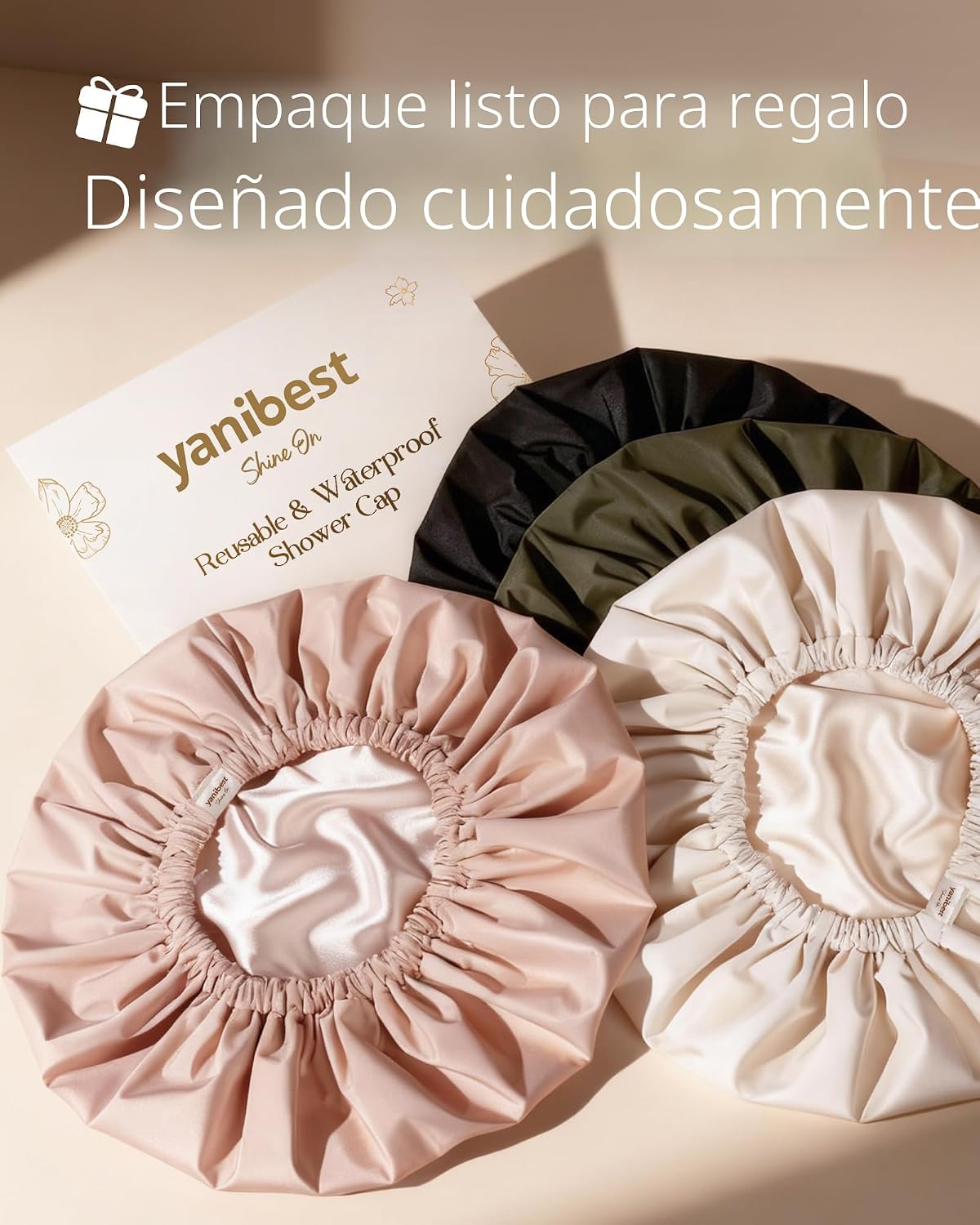 Yanibest - Gorro de ducha con forro de satén, para mujer, reutiliza...