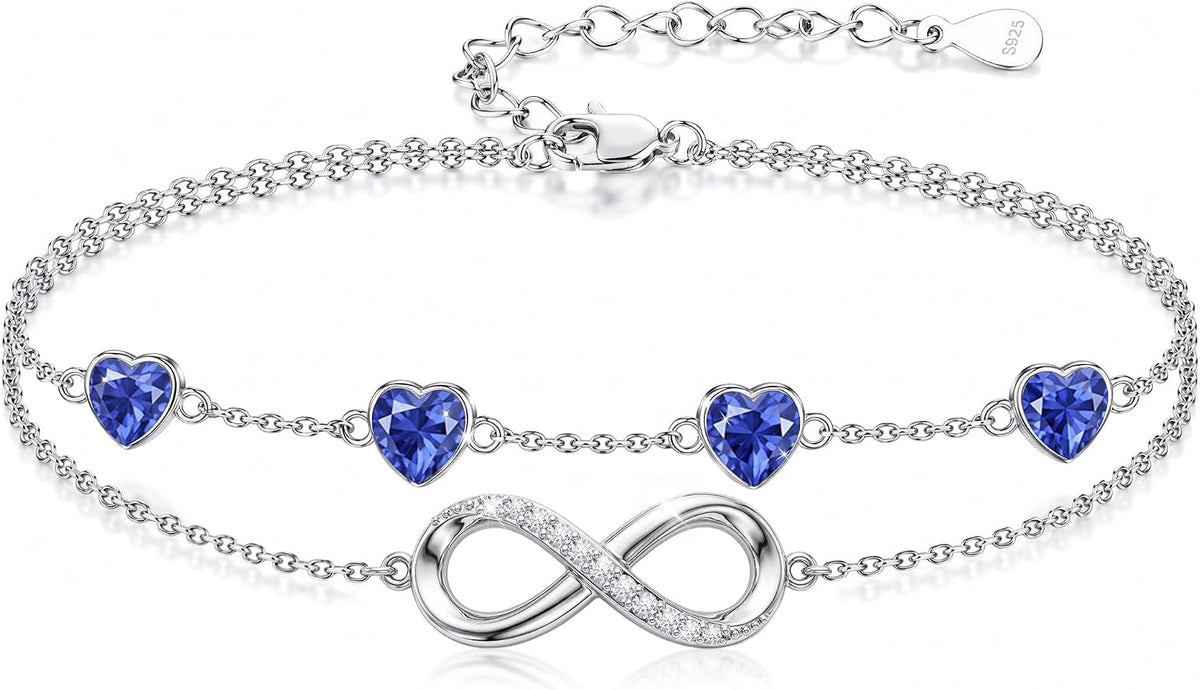 Distance Pulsera de plata 925 con corazón infinito y piedra natal p...