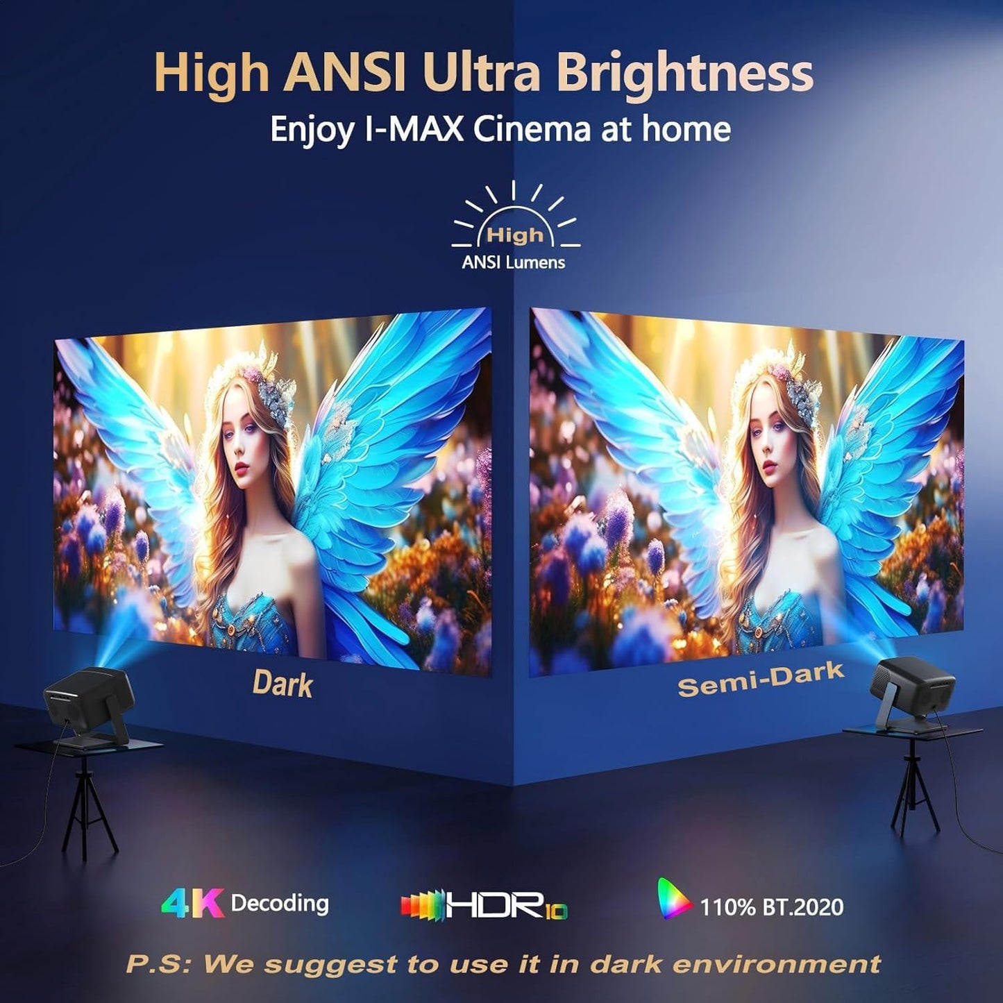 [4500 brillo\/aplicaciones integradas\/audio de 65W] Proyector 4K p...