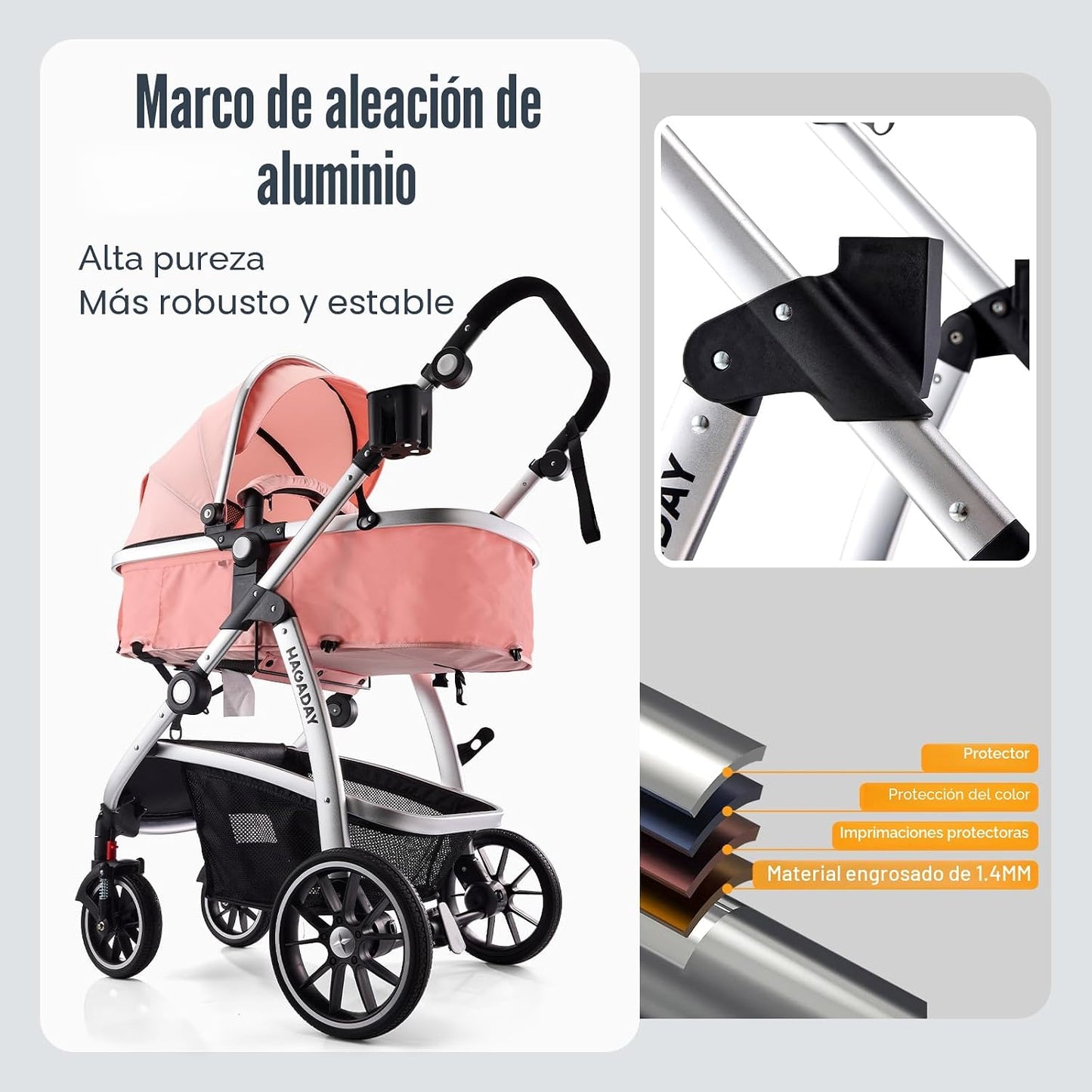 Hagaday Cochecito de bebé, asiento reversible 2 en 1 para niños peq...