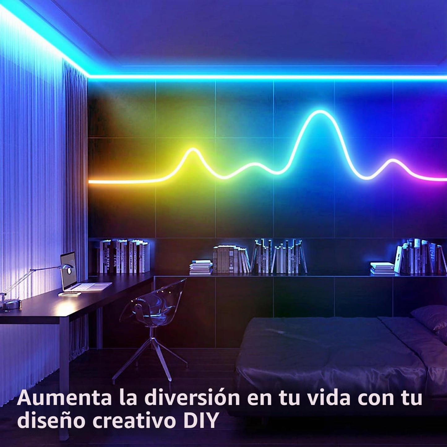 segrass Cuerda de luz de neón de 16.4 pies, cuerda de luces LED fle...