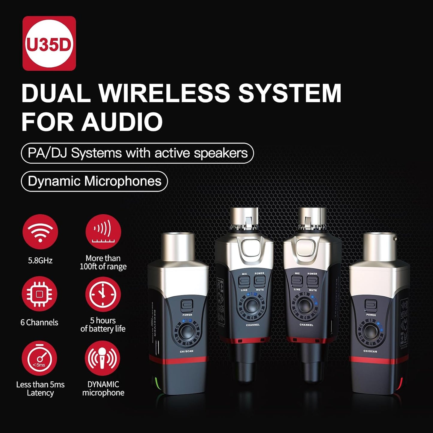 Sistema de audio inalámbrico Xvive U35D XLR estéreo enchufable (5.8...