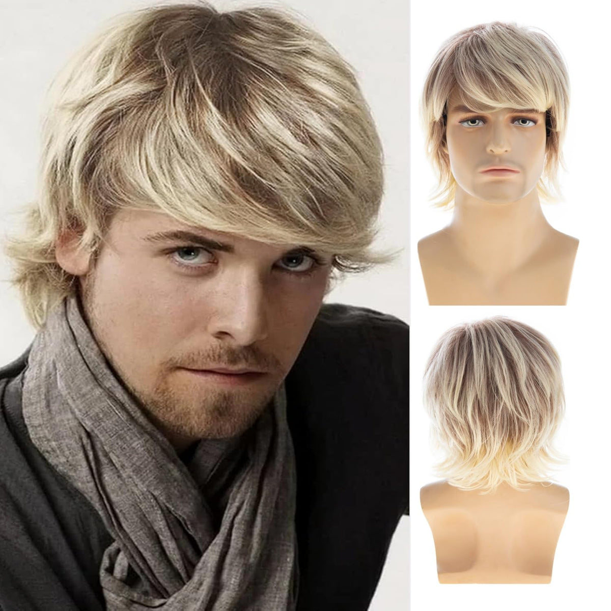 Wiwige Peluca corta para hombre, rubia, mezclada, marrón, en capas,...