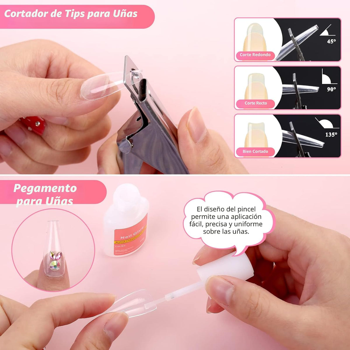 600 piezas de puntas de uñas postizas transparentes estilo ataúd Qi...