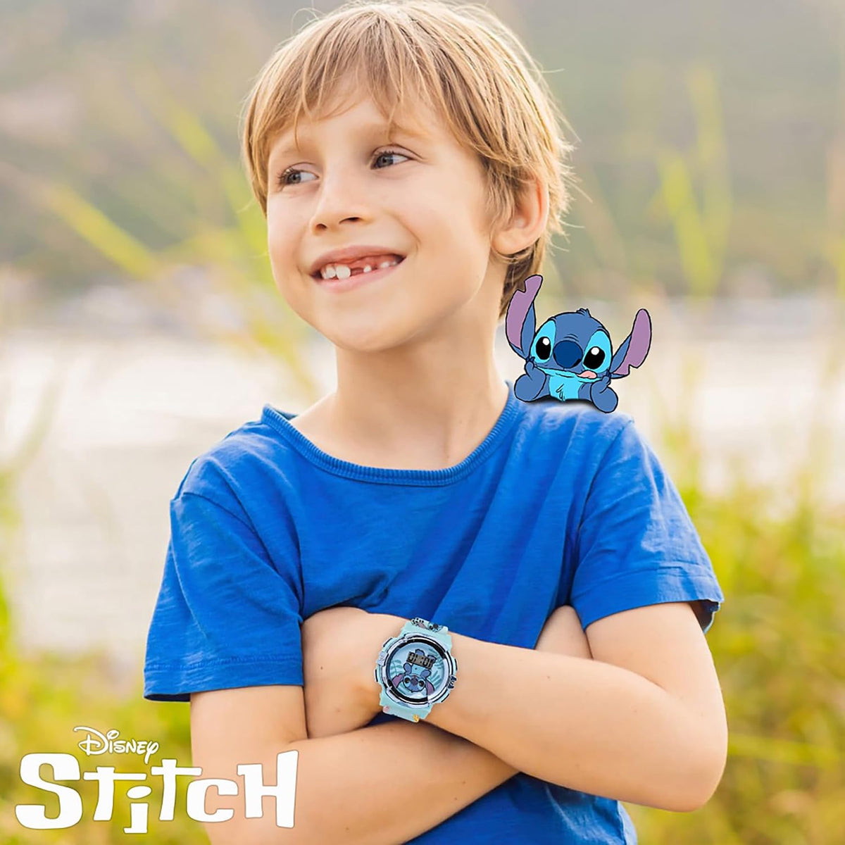 Disney Stitch - Reloj LCD para niños, esfera iluminada intermitente...