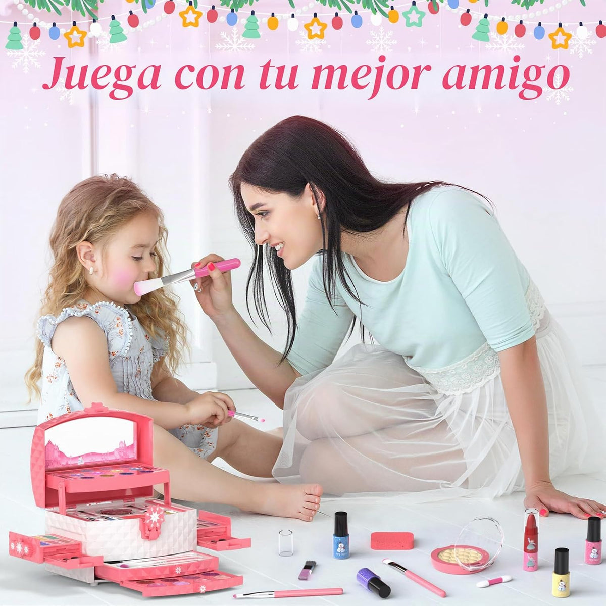 GirlsHome Set de maquillaje para niñas de 56 piezas, lavable, cosmé...
