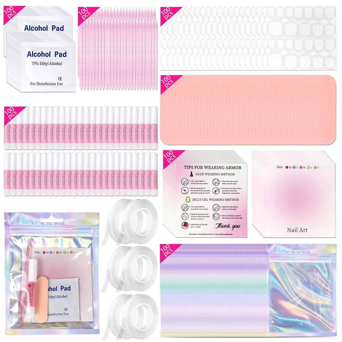 ESUOHYM 100 piezas de embalaje de uñas desechables suministros de n...