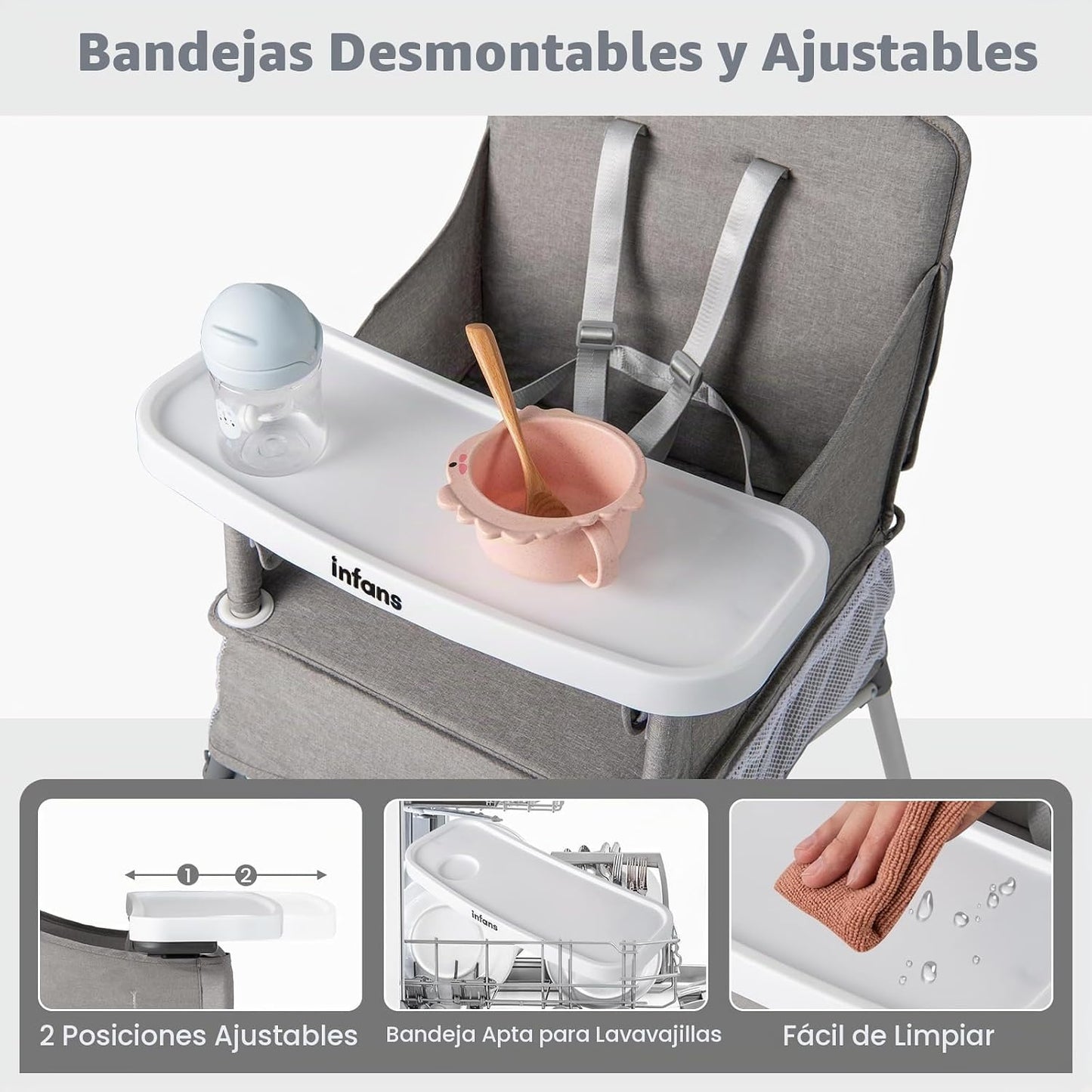 INFANS Silla alta para bebé, silla alta plegable portátil para bebé...