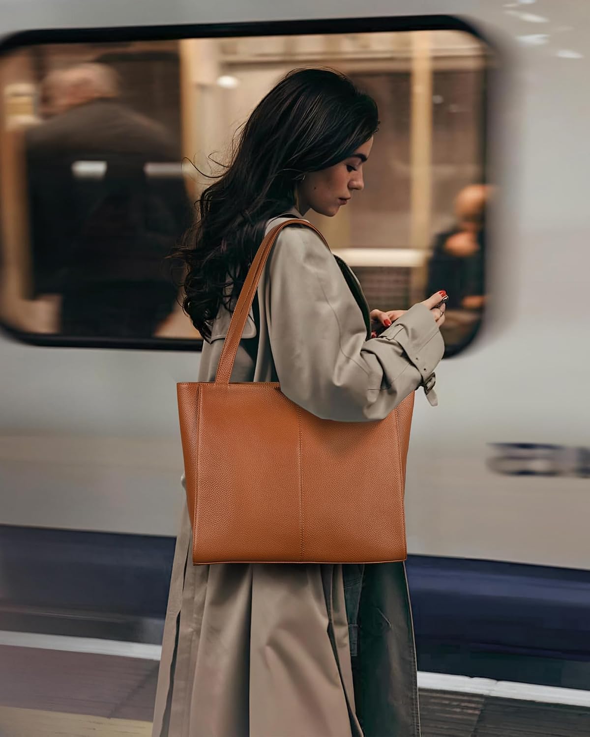 befen Bolso de hombro de cuero genuino para mujer, bolsos de mano d...