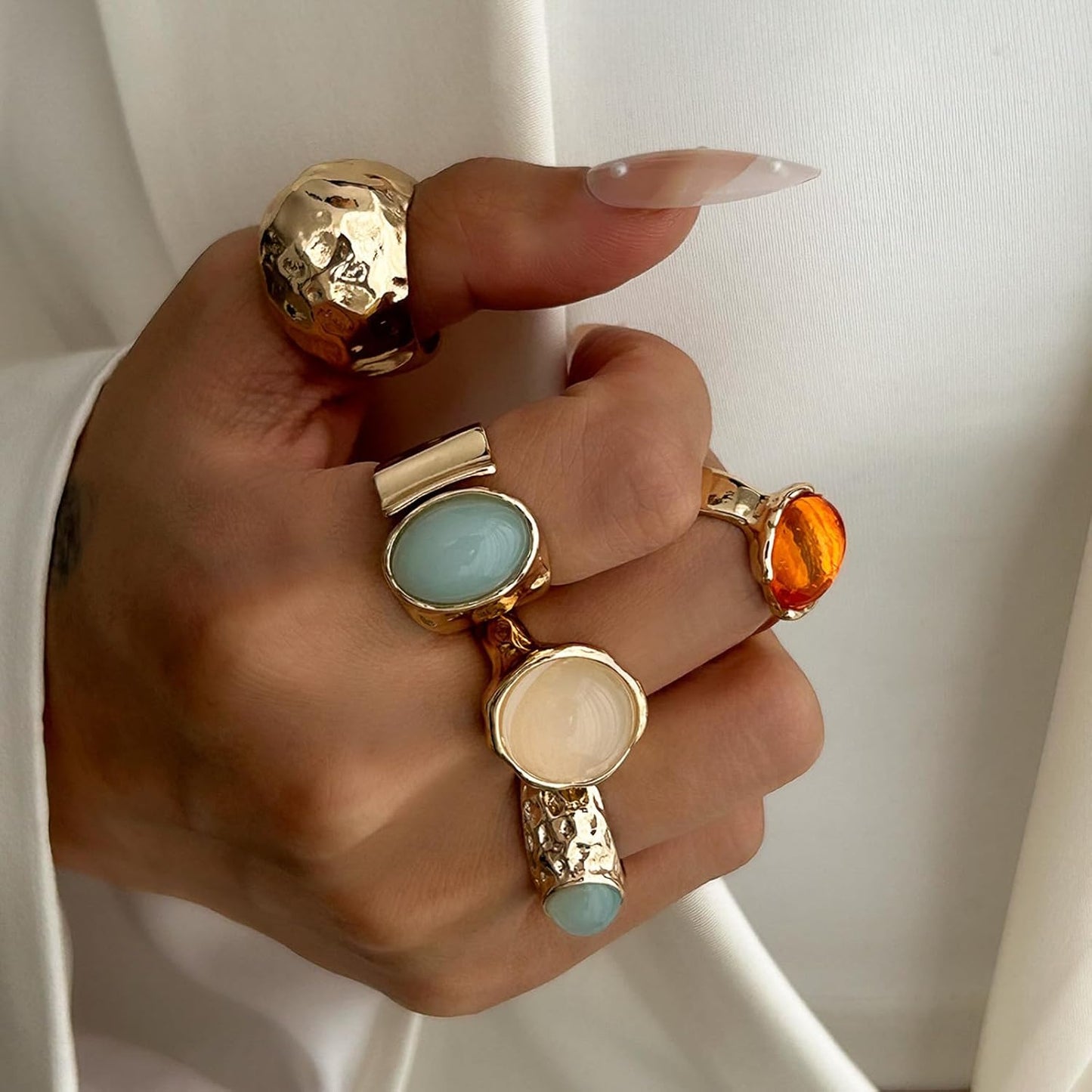 IQIC Anillos gruesos de oro para mujer, juego de anillos de plata a...