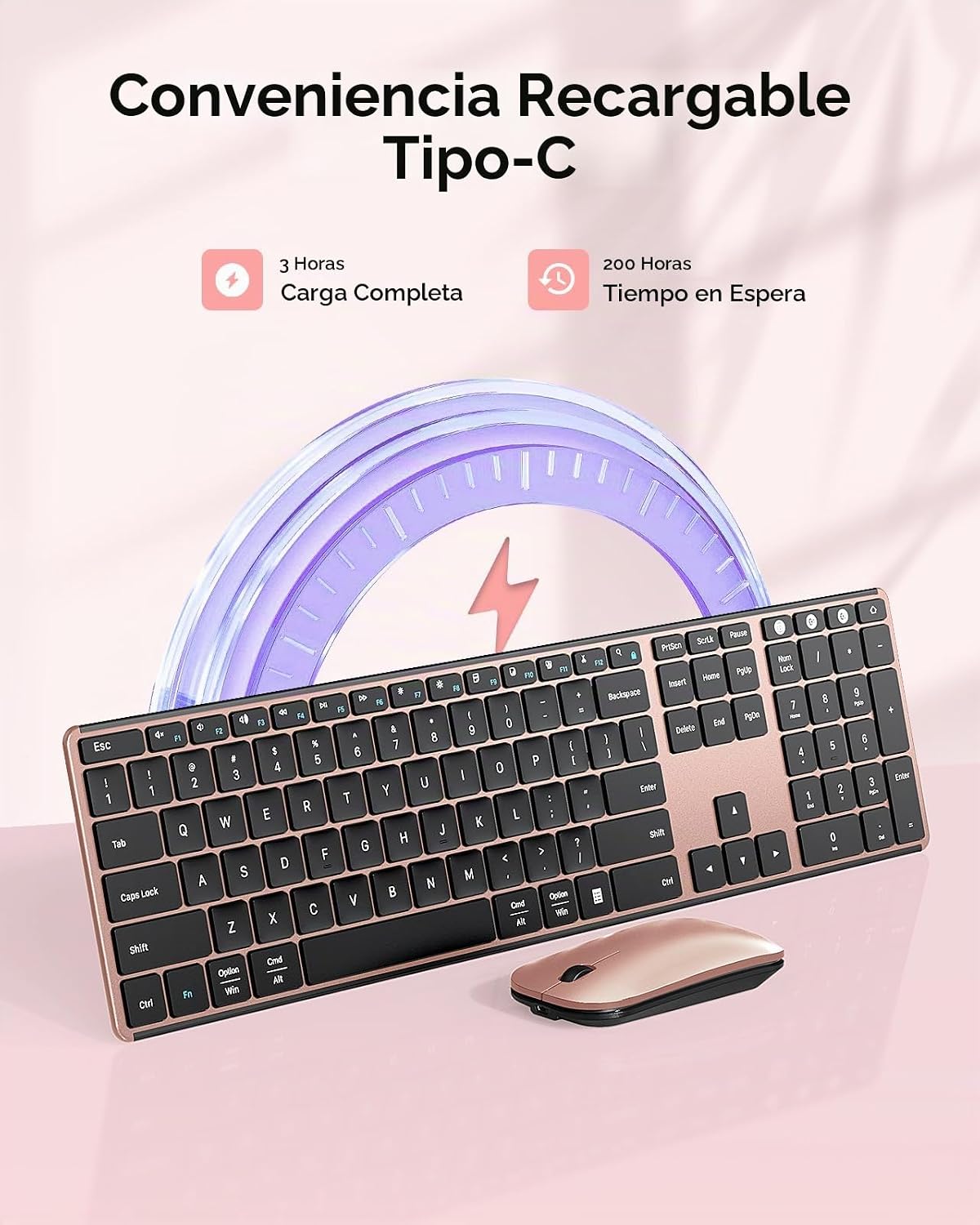Seenda Combo de teclado y ratón Bluetooth inalámbrico, SKM64-3 reca...