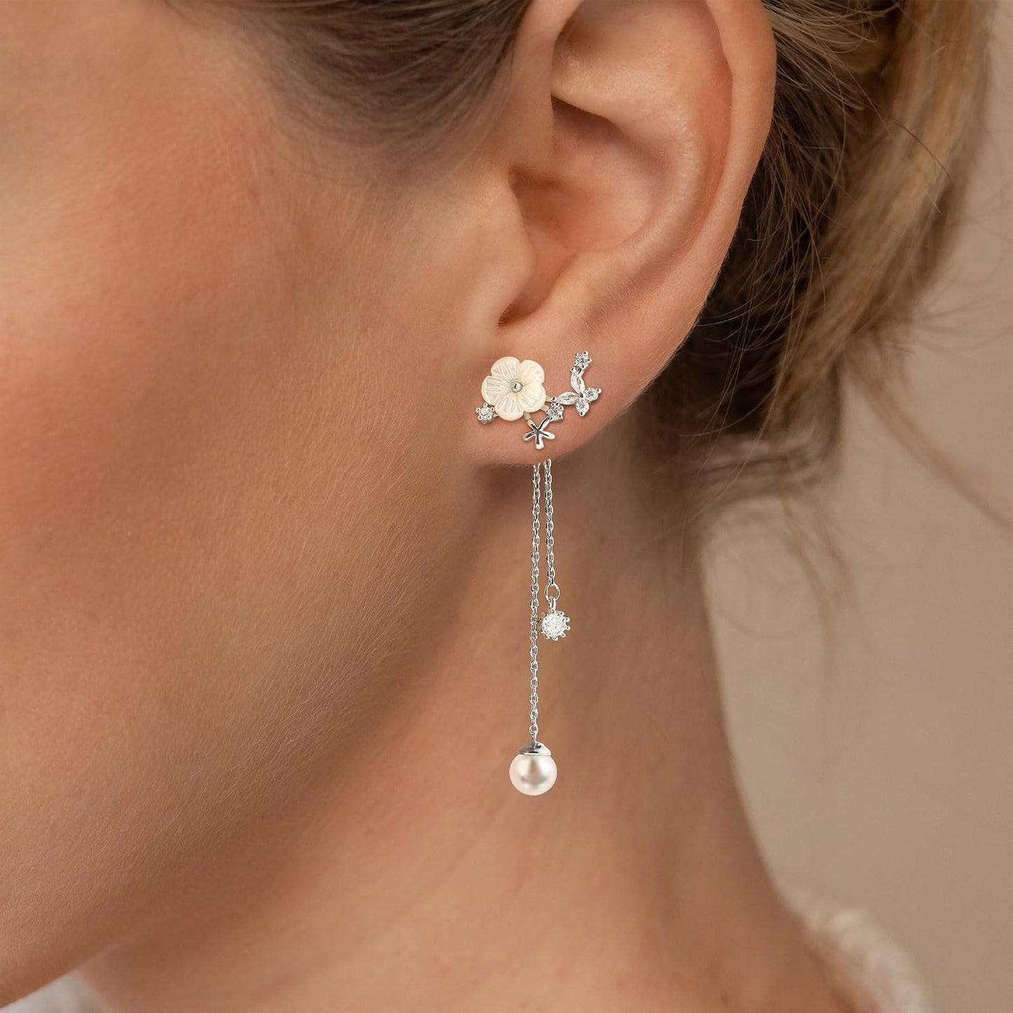 Aretes colgantes de perlas para mujer, cadena larga de enhebrador,...