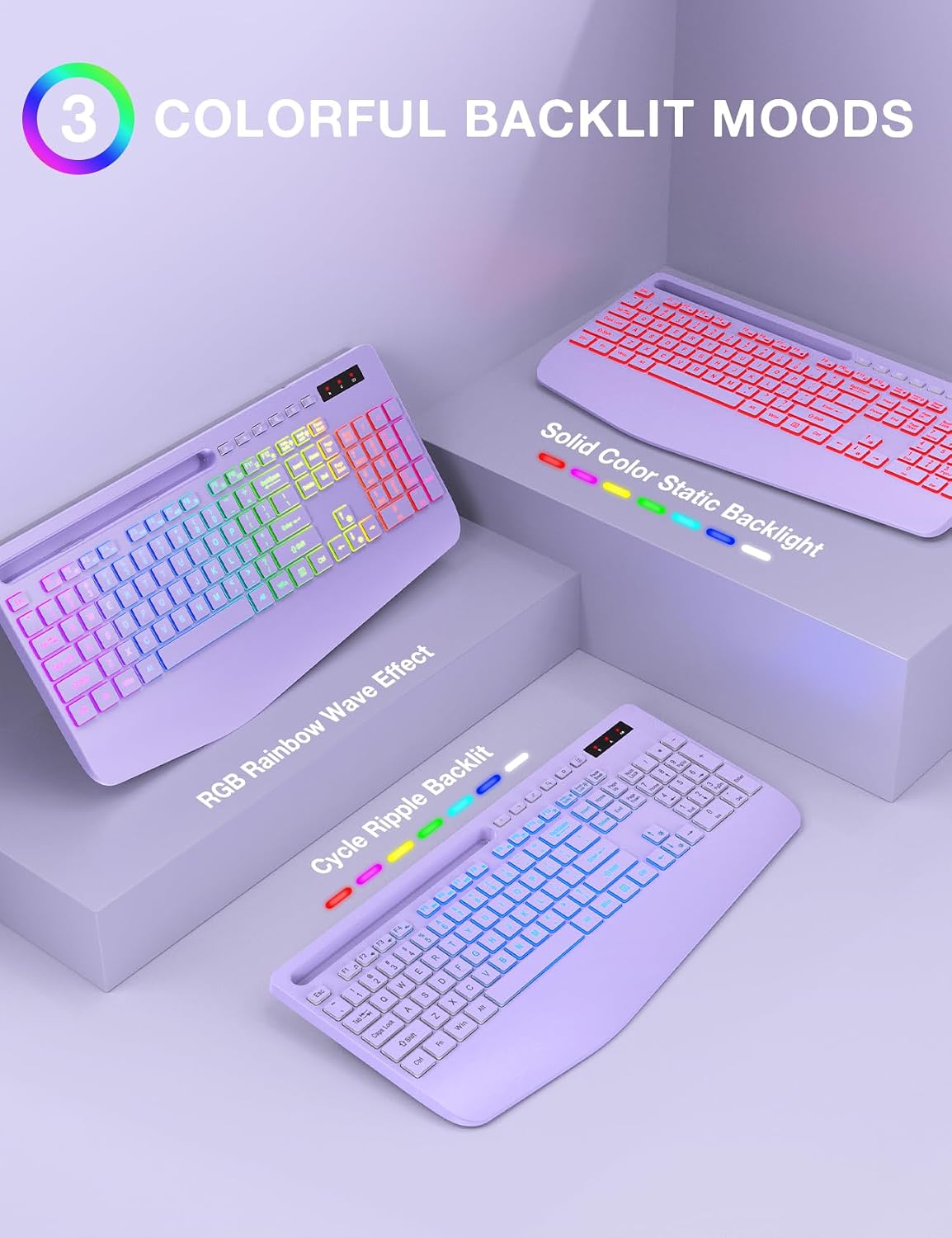 SABLUTE Combo de teclado y mouse inalámbricos, 9 efectos retroilumi...
