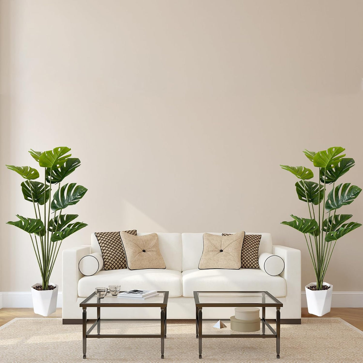SAJANDAS Juego de 2 plantas artificiales Monstera Deliciosa en mace...
