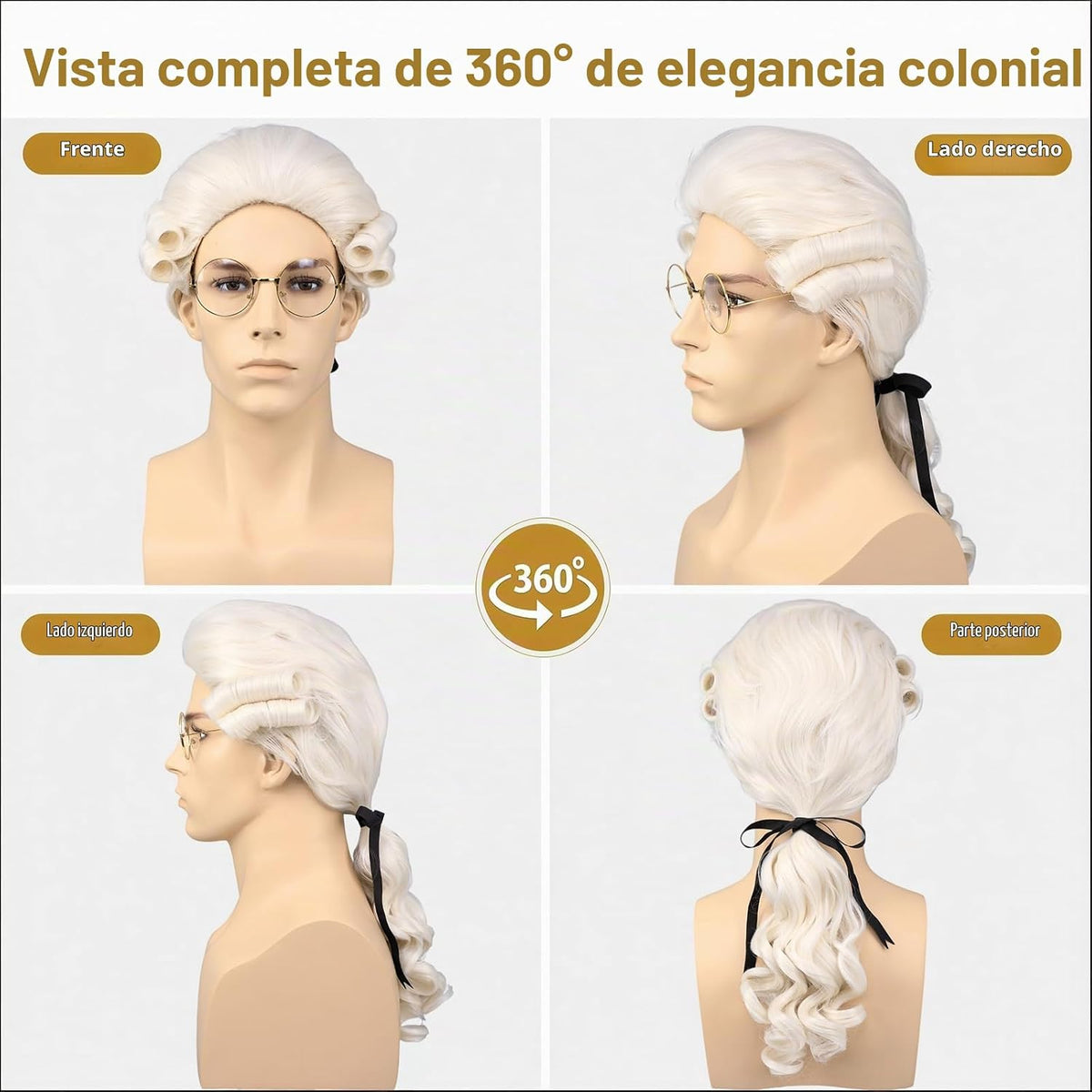 Bettecos Peluca colonial de juez para hombre, con gafas, peluca lar...
