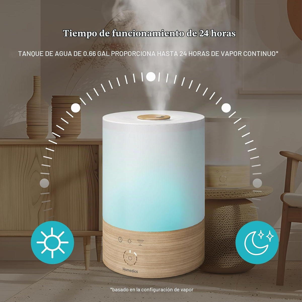 Homedics Humidificador ultrasónico de niebla fría, luz nocturna de...