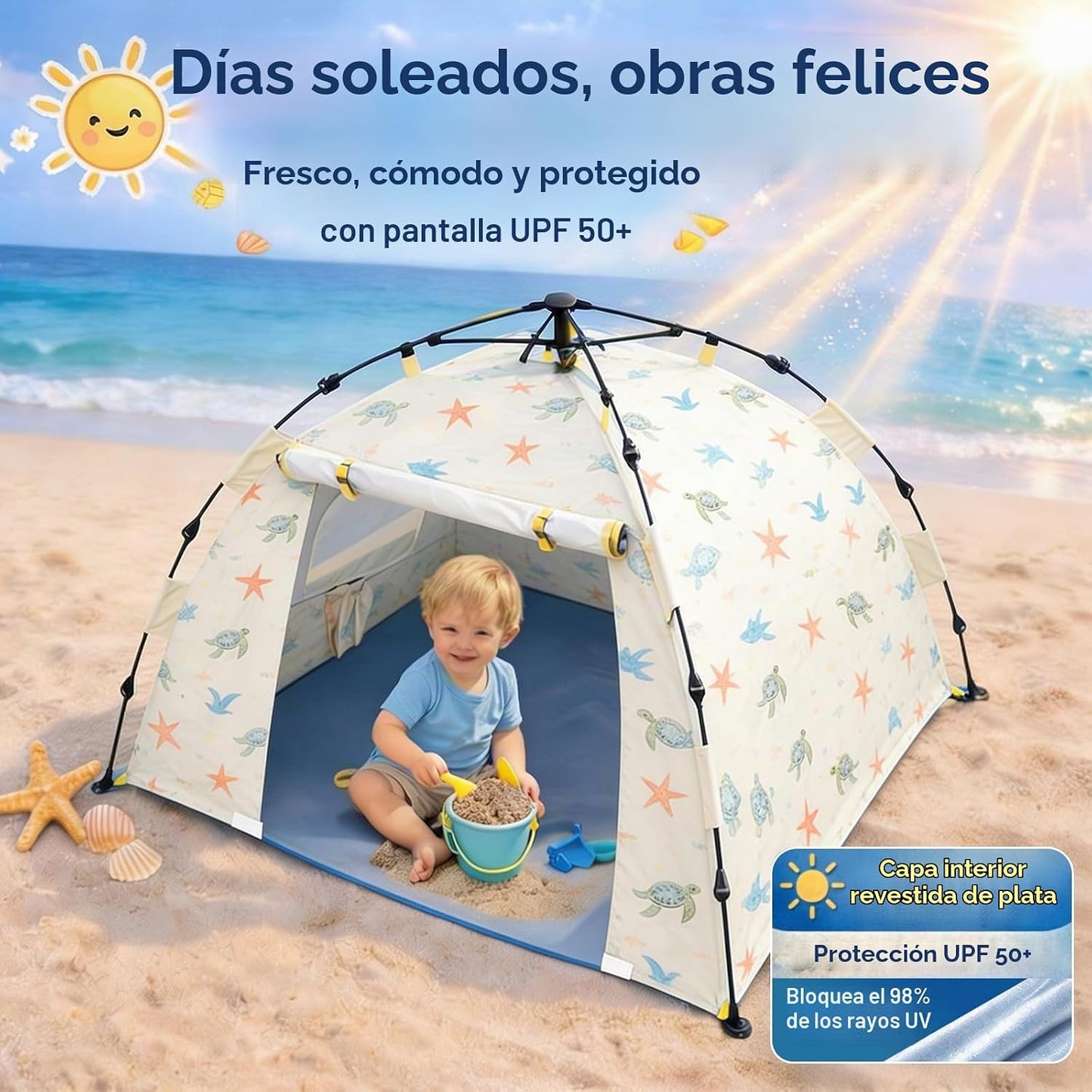 Tienda de campaña de playa para bebés con protección UV UPF 50+, in...