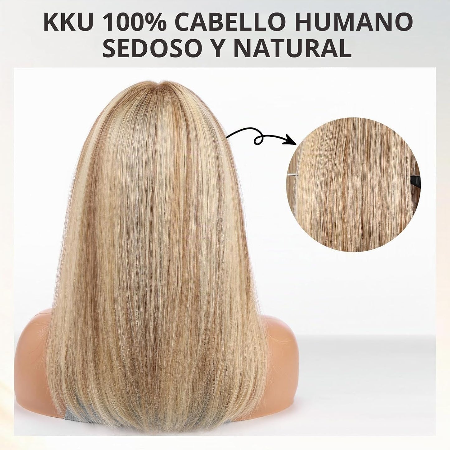Wear but free KKU - Peluca de cabello humano de 16 pulgadas, peluca...