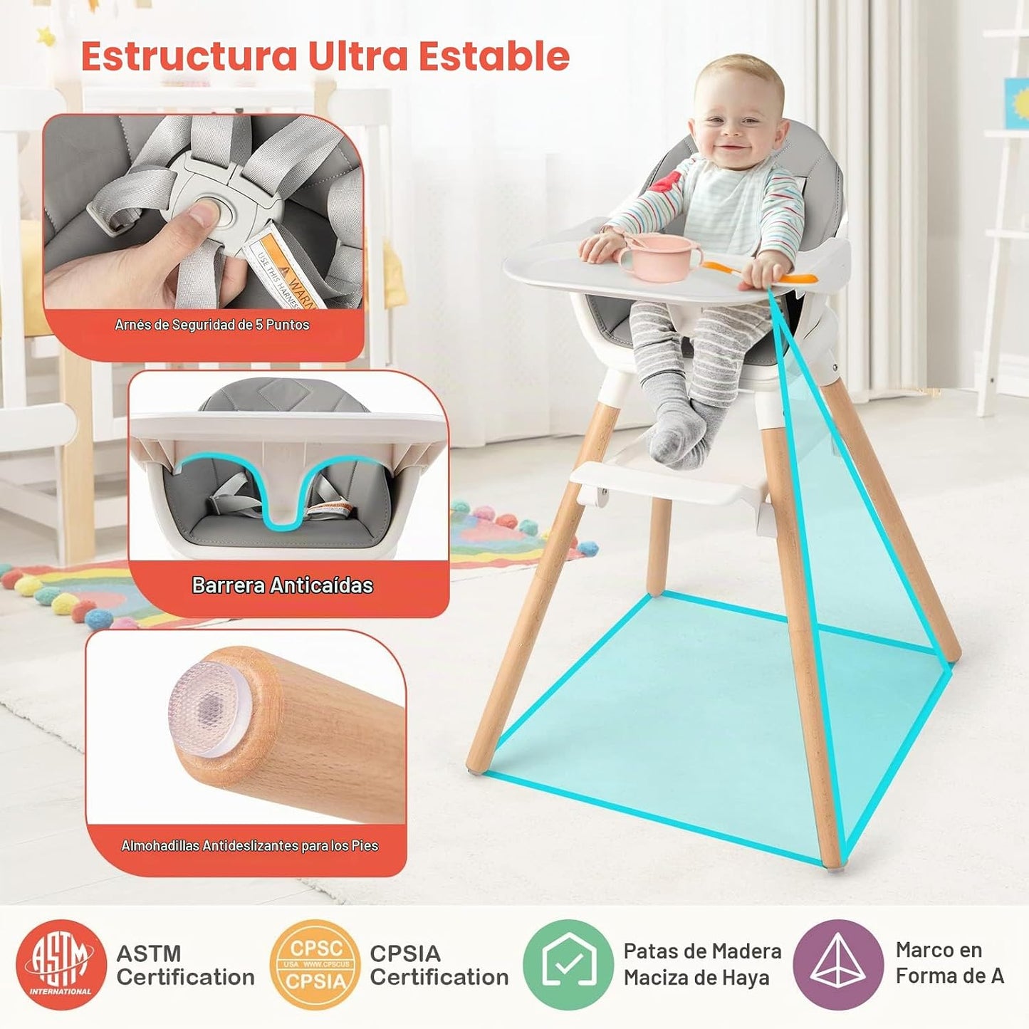 HONEY JOY Silla alta para bebé, silla alta convertible 6 en 1 de ma...