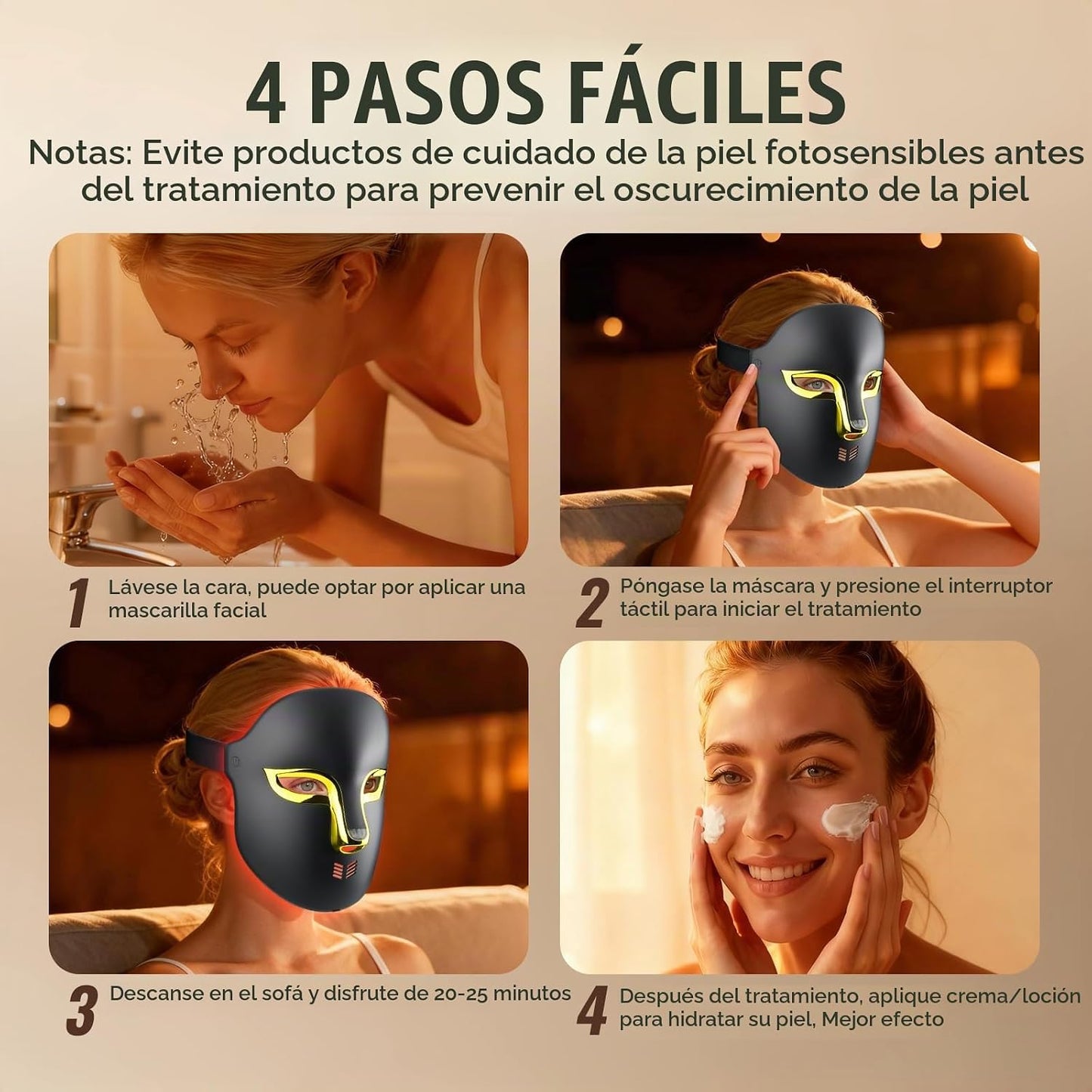 FSA - Máscara de terapia de luz roja para cara, 4 modos HSA LED, te...