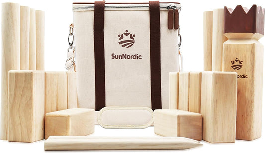 SunNordic Juego de jardín Kubb de madera de caucho con bolsa de tra...