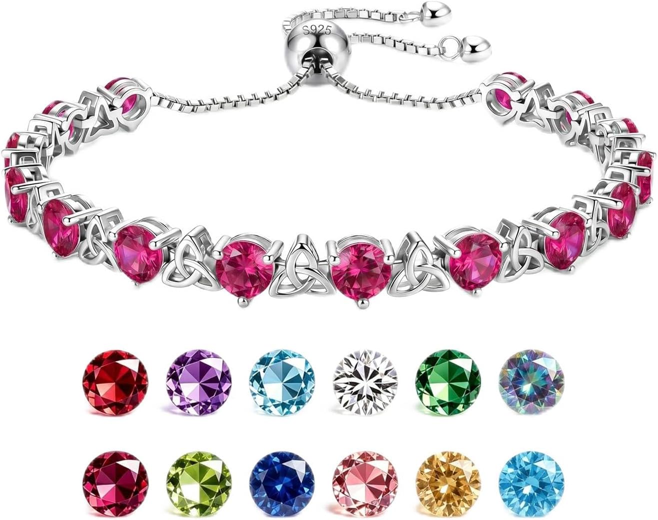 ETERMBOL Pulsera de tenis de piedra natal para mujer, pulsera de pl...