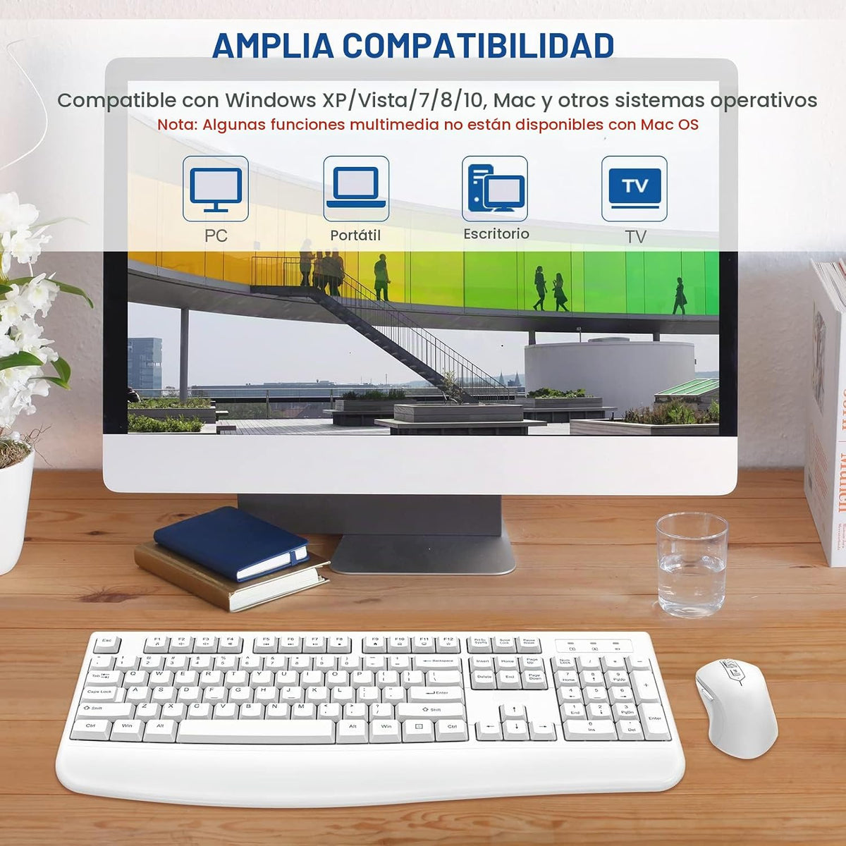 EDJO - Combo de teclado y mouse inalámbricos, teclado ergonómico de...