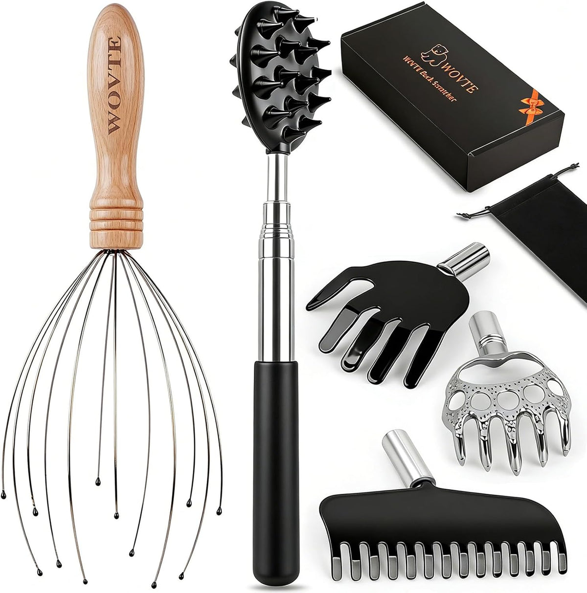 WOVTE Kit de rascador de espalda y masajeador de cabeza, regalos pa...