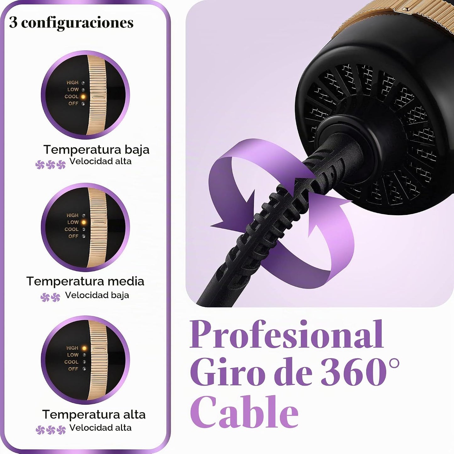 Cepillo secador de pelo ovalado 2 en 1 profesional para mujer, 2.95...