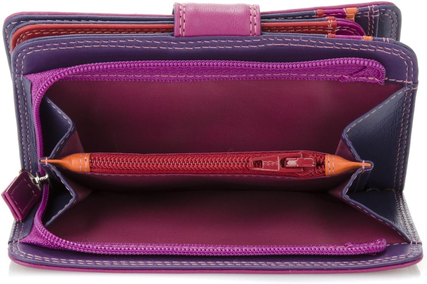 mywalit Cartera mediana de piel con cierre a presión, 9 ranuras par...