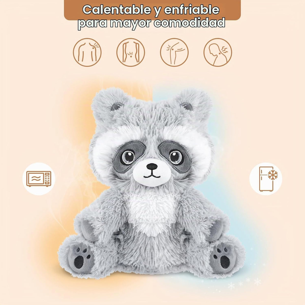 SuzziPals - Peluche de mapache calentable y enfriable, almohadilla...