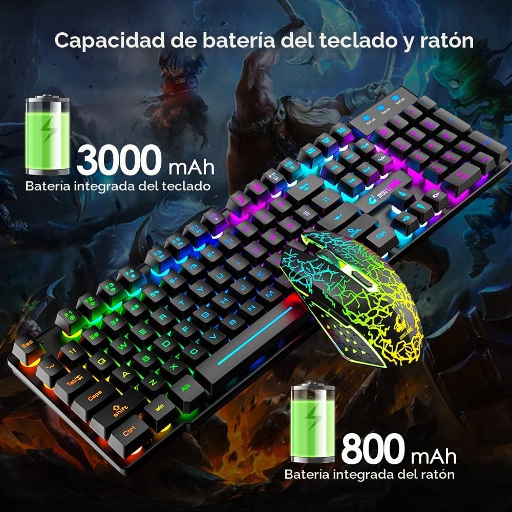 Combo de teclado y mouse inalámbricos para juegos con alfombrilla d...