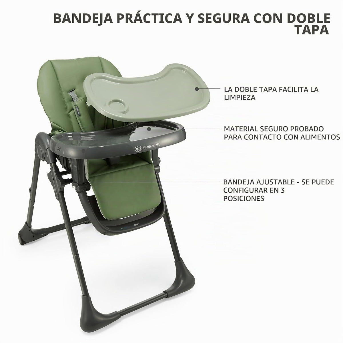 Kinderkraft Tummie, Silla alta 2 en 1, silla de bebé, ergonómica, c...