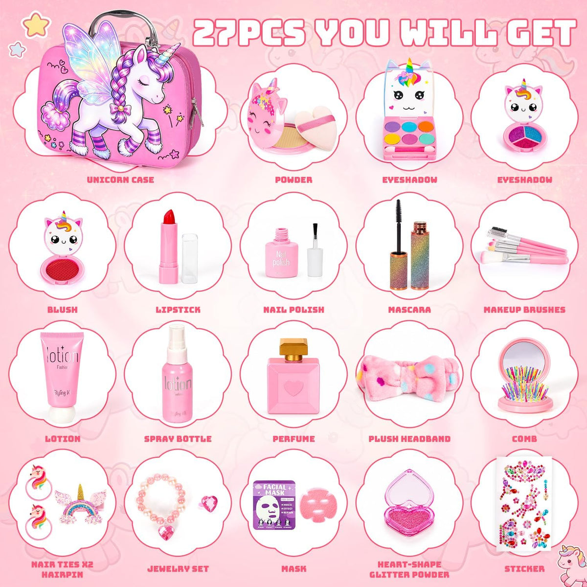 Hoholoop Kids Pretend Set de maquillaje para niños pequeños, maquil...