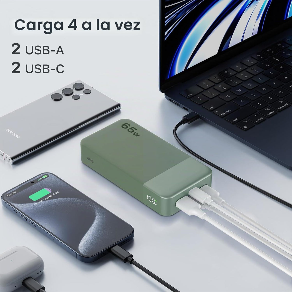 NOBIS Cargador portátil 20000mAh 65W Power Bank Carga rápida | Pane...