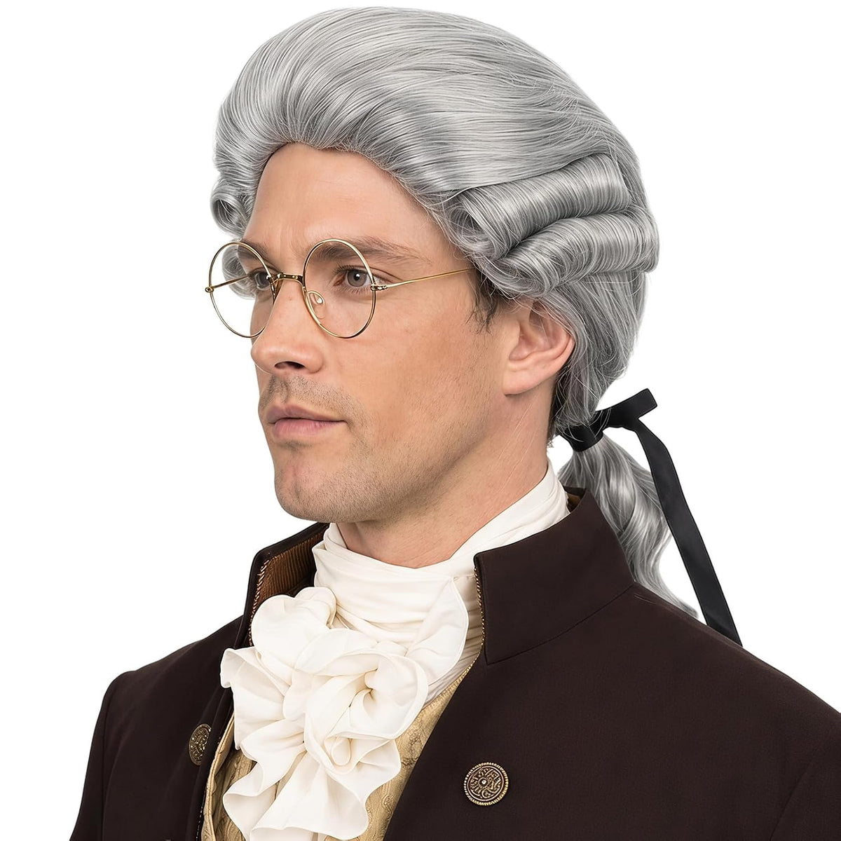 Bettecos Peluca colonial de juez para hombre con anteojos, peluca l...